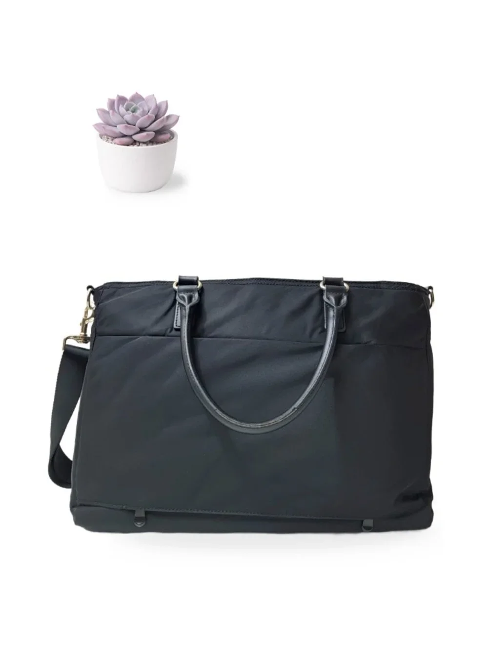 Lo & Sons L&S Black Nylon Laptop Tote Bag Work Travel Crossbody Gold Hardware